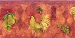 Red Rooster Fruit Wallpaper Border