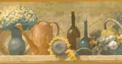 Country Basket Sunflowers and Wine Bottles Wallpaper Border