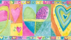 Pastel Multi-Color Hearts Wallpaper Border