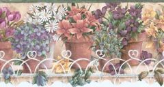 Green Potted Floral Wallpaper Border