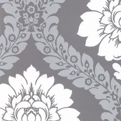 TU27124 Daisy Damask Wallpaper Metallic Silver, Grey Shades Norwall Wallcovering