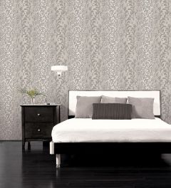 TX34843 Silver Leaf Damask Wallpaper Black, Grey Texture Style 2 Norwall Wallcovering