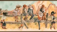 Brown Little Cowgirl and Cowboy Wallpaper Border WS5900B