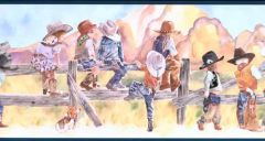 Blue Little Cowgirl and Cowboy Wallpaper Bord