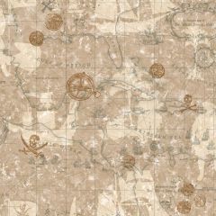 Boys Will Be Boys Beige and Gold Pirate Map Wallpaper