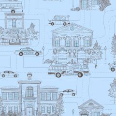 Blue and Black Sketched Main Street Wallpaper ZB3151