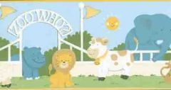 Blue Animals at the Zoo Wallpaper Border