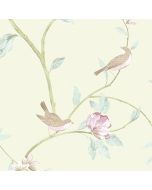 CG28804 Floral Bird Sidewall Wallpaper Green, Pink Rose Garden 2 Norwall Wallcovering