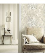 CH22540 Fabric Toile Wallpaper Stone, Lt. Grey Manor House Norwall Wallcovering