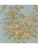 CH28309 Fabric Toile Wallpaper Metallic Gold, Aqua Manor House Norwall Wallcovering