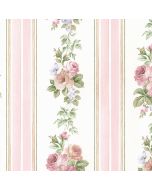 CN24639 Small Rose Stripe Wallpaper Pink, Blue Garden 2 Norwall Wallcovering