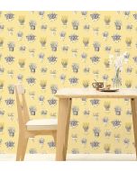 FK34420 Printemps Tea Cups Wallpaper Yellow, Grey Fresh Kitchens 5 Norwall Wallcovering