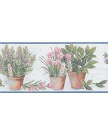 KV79531 Kitchen Herb Wallpaper Border Blue, Green Fresh Kitchens 5 Norwall Wallcovering