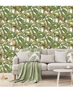 MH36534 Polynesian Leaves Wallpaper Green Manor House Norwall Wallcovering