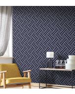 Rectangles Wallpaper Navy, Blue, Black, Metallic Silver GX37602