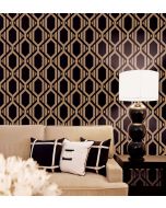 SH34549 Gatsby Wallpaper Black, Metallic Gold Shades Norwall Wallcovering