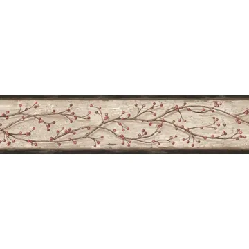 Florence Grey Winterberry Branch Trail Wallpaper Border Chesapeake PUR44611B