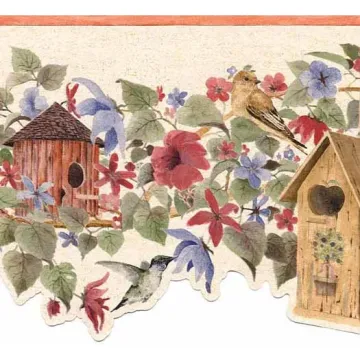 Birdhouse and Flower Wallpaper Border