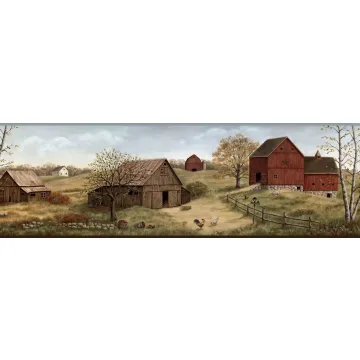 Rolling Green Farmstead Portrait Wallpaper Border Chesapeake BBC65391B