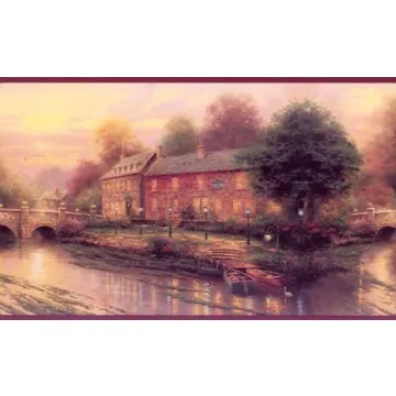 Kinkade Village Bridges Wallpaper Border AKA 30882210B