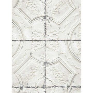 Deerfield Vintage Tin Tile Off White Wallpaper