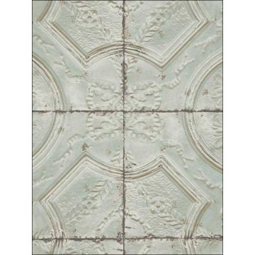 Deerfield Vintage Tin Tile Teal Wallpaper