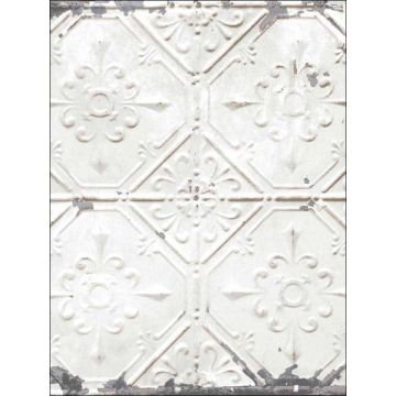 Gallery Vintage Tin Tile Peel and Stick Off White Wallpaper
