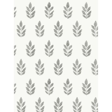 Ervic Leaf Block Print Charcoal Wallpaper