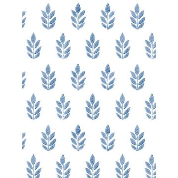 Ervic Leaf Block Print Blue Wallpaper