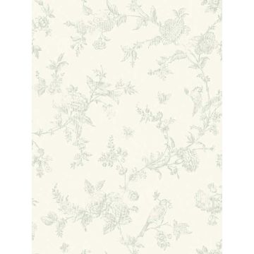 French Nightingale Trail Seafoam Wallpaper