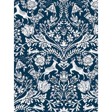 Forest Dance Damask Navy Wallpaper