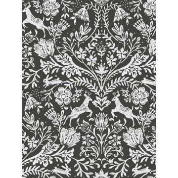 Forest Dance Damask Charcoal Wallpaper