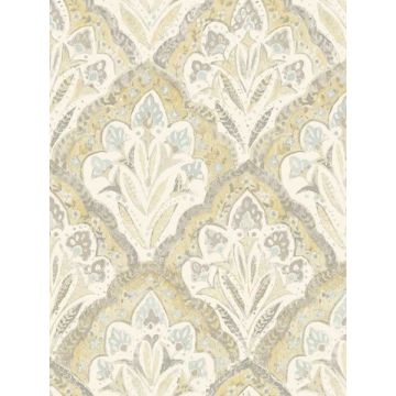 Mimir Quilted Damask Mustard Wallpaper