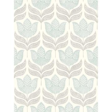 Cathal Tulip Block Print Aqua Wallpaper