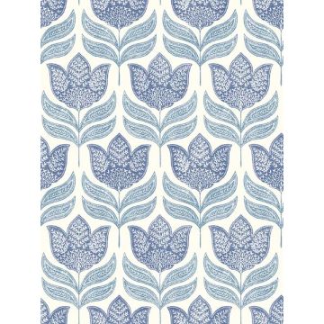 Cathal Tulip Block Print Blue Wallpaper