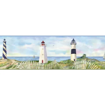 Eugene Light Blue Coastal Lighthouse Portrait Wallpaper Border Chesapeake BBC46071B