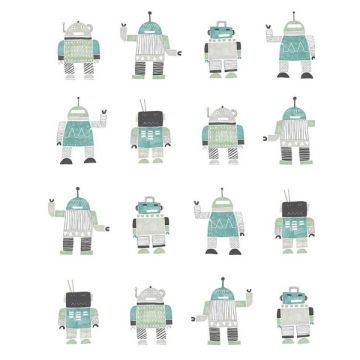 Callum Robots Teal Wallpaper
