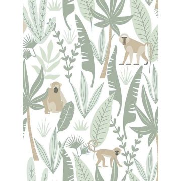 Kiki Monkeys Light Green Wallpaper