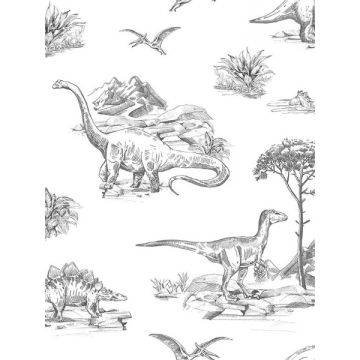 Isolde Dinosaurs Charcoal Wallpaper