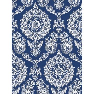Helm Damask Floral Medallion Navy Wallpaper