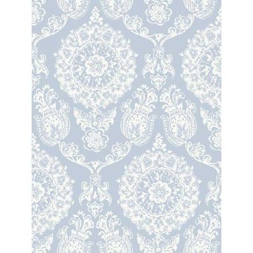 Helm Damask Floral Medallion Light Blue Wallpaper