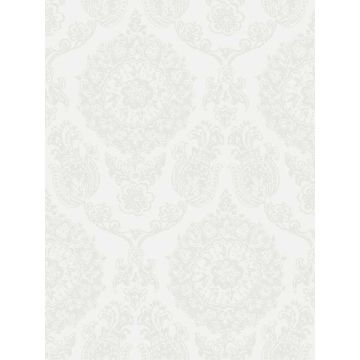 Helm Damask Floral Medallion White Wallpaper