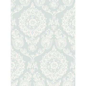 Helm Damask Floral Medallion Aqua Wallpaper