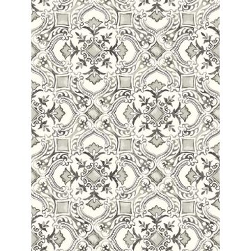 Marjoram Floral Tile Black Wallpaper