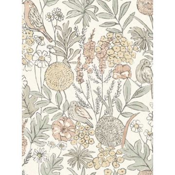 Goldfinch Birds and Blooms Peach Wallpaper