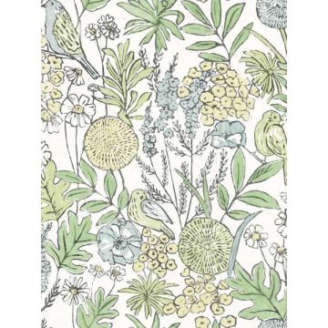 Goldfinch Birds and Blooms Green Wallpaper