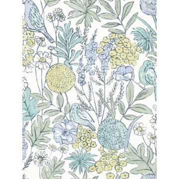 Goldfinch Birds and Blooms Aqua Wallpaper