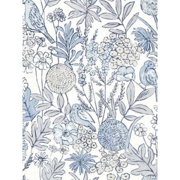 Goldfinch Birds and Blooms Blue Wallpaper