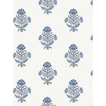 Hollyhock Floral Crest Blue Wallpaper