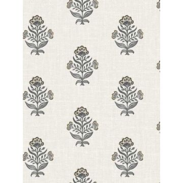 Hollyhock Floral Crest Black Wallpaper